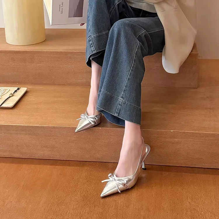 裸色尖头细跟高跟鞋女2025年春夏季新款季气质一字带包头凉鞋单鞋