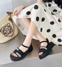 C8420 黑色  夏日新款一字带2025韩系厚底休闲女凉鞋