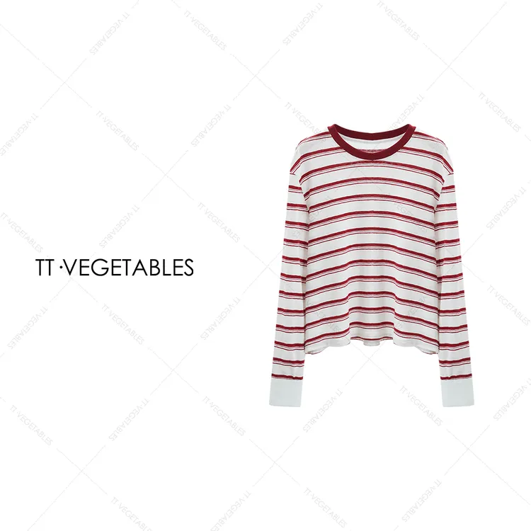 噢芬/小个子 【浅语】棉宽松抗皱T恤防晒撞色条纹上衣521694