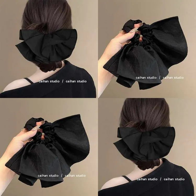 中古法式~韩气质黑色大肠发圈布艺肥肠圈时尚洋气裙摆复古盘发器