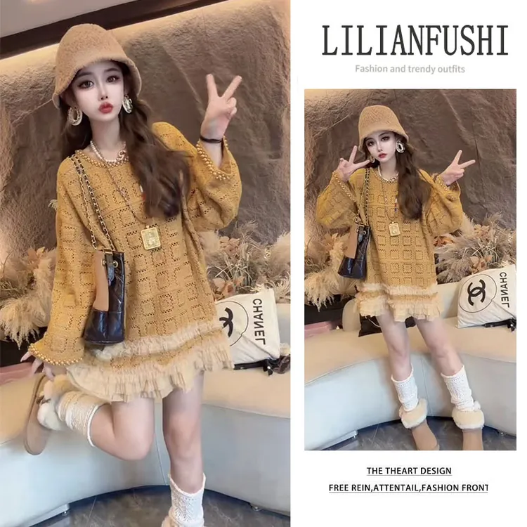 时尚穿搭2025秋季新款设计感镂空长袖针织衫百搭显瘦宽松圆领上衣