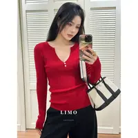 小扣子！V领显瘦修身羊毛针织衫（MO8219#）LIMO