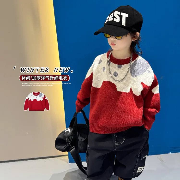 儿童加厚毛衣秋冬2025新款洋气宝宝时髦针织衫男童韩系百搭线衣潮