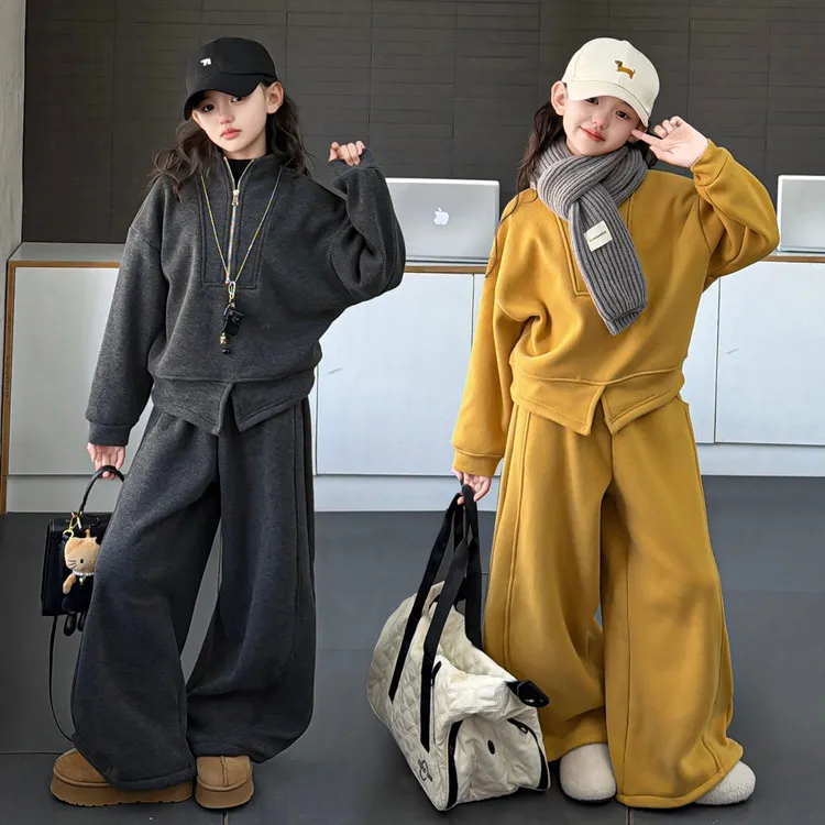 女中大童加绒加厚秋冬套装2025新款童装儿童冬季卫衣套头两件套潮