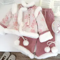 2025秋季新款女童新中式印花拼接毛毛加厚拜年服D68839