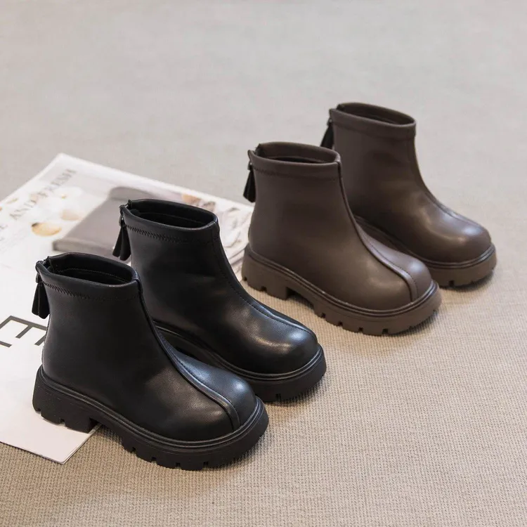 女童短靴秋冬款2025新款儿童马丁靴男童加绒靴子女孩靴子秋季皮靴