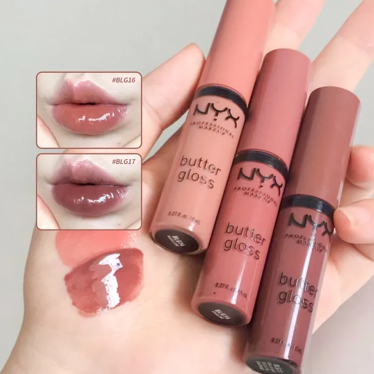 NYX黄油棒唇蜜BLG16/17玻璃唇釉裸色蜜桃奶茶镜面水光