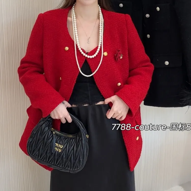 气质小女人双排扣小个子中长款保暖羽绒服外套(配胸针)5906