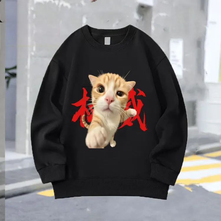 权威秋冬季歪嘴小猫表情米诺斯长袖学生卫衣上衣大头搞笑卫衣儿童