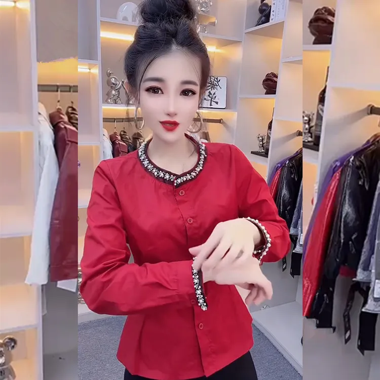 2026冬季新款时尚减龄修身显瘦圆领衬衫女气质休闲简约通勤上衣潮