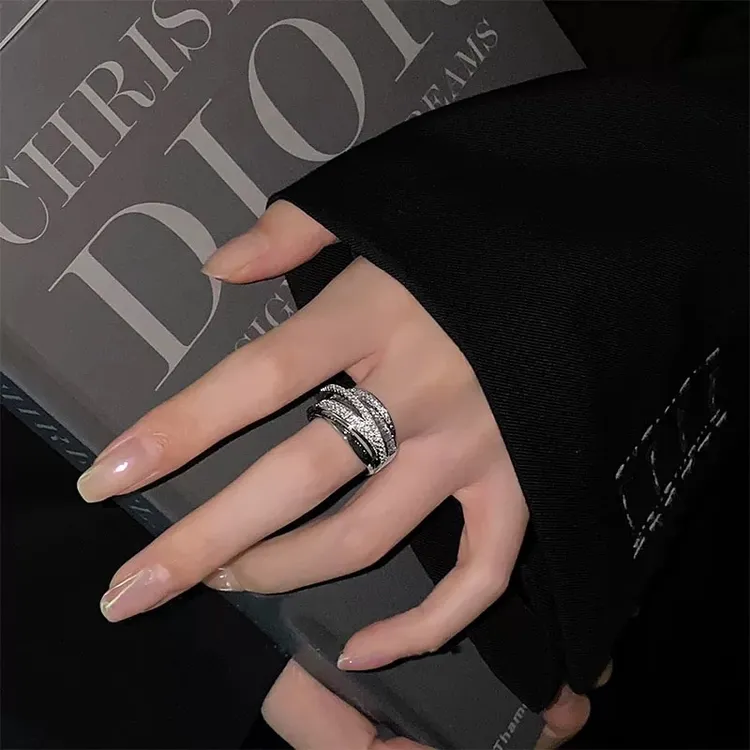 铜合金戒指 2025年新款多层微镶开口戒指女时尚个性高级感食指戒