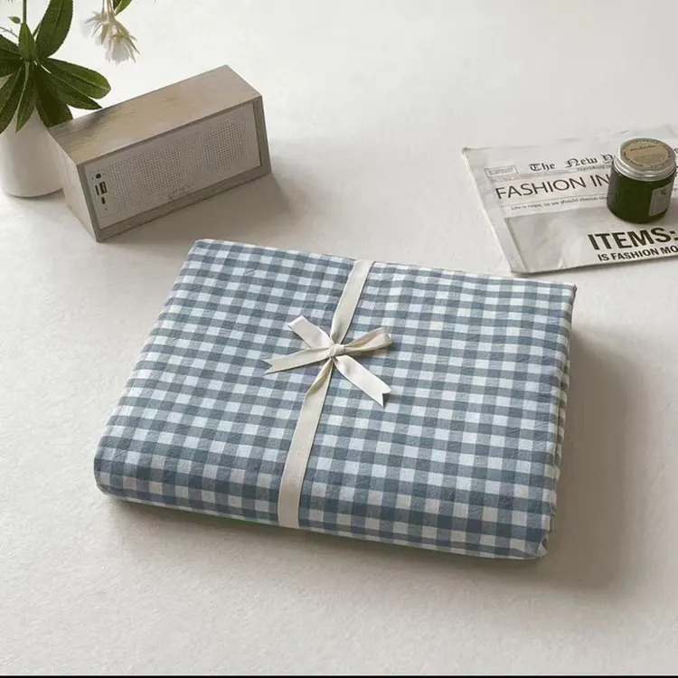 全棉色织水洗棉格子简约风床上用品四件套床单单人双人通用