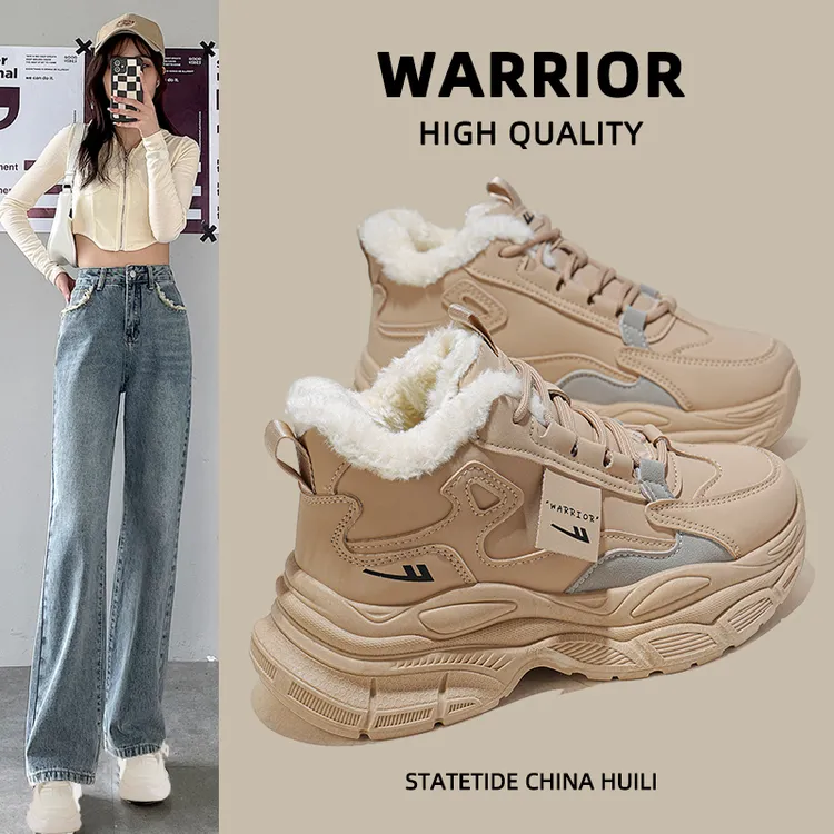 Warrior/回力加绒加厚棉靴女短靴2025冬季保暖老爹鞋女潮鞋雪地靴