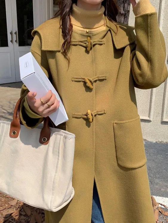 2025百搭女人味秋冬连帽休闲大板韩系全毛双面手缝大衣外套523