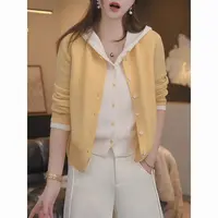 连帽假两件毛衣女秋冬新款韩版设计感撞色减龄气质针织衫上衣ins