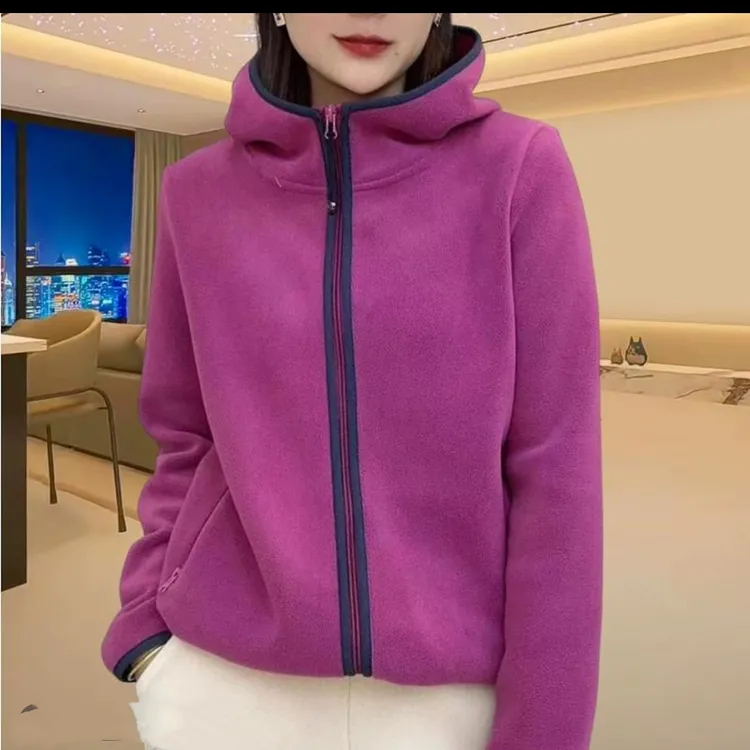 明星同款秋冬双面奥粒绒拼接拉链连帽外套女加绒加厚休闲保暖卫衣