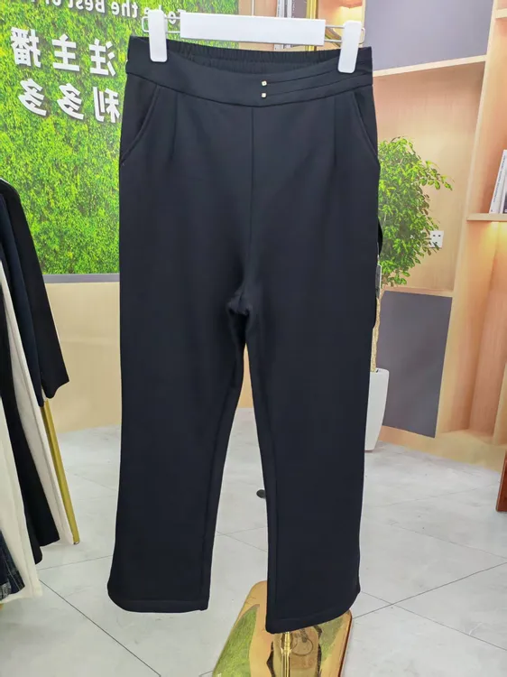 8632高腰直筒微喇裤加绒裤修身长裤弹力松紧加绒裤秋冬款休闲裤