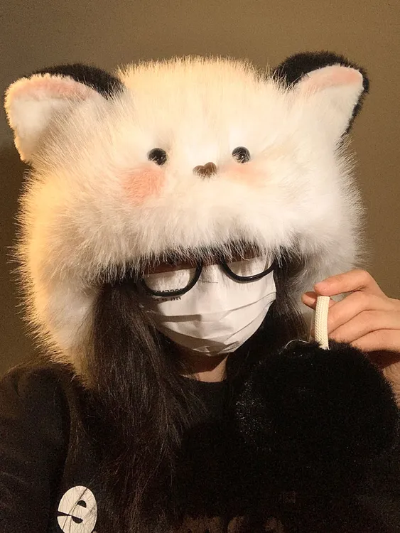可爱猫耳朵毛绒绒帽子女秋冬季加绒加厚保暖防寒护耳雷锋帽显脸小