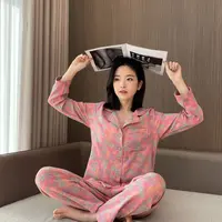 纯棉女士睡衣双层纱色织提花家居服套装时尚显瘦四季可穿