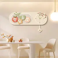平安喜乐餐厅装饰画奶油风饭厅餐桌背景墙挂画静音可摆动时钟挂墙
