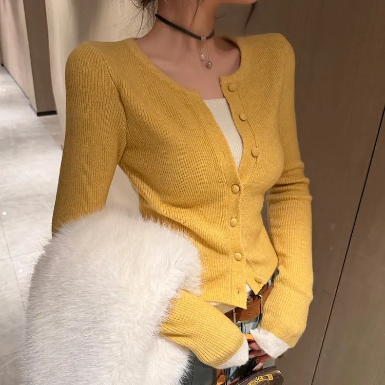 【钻石店铺优选】秋冬新款时尚设计感拼色针织显瘦假两件上衣女