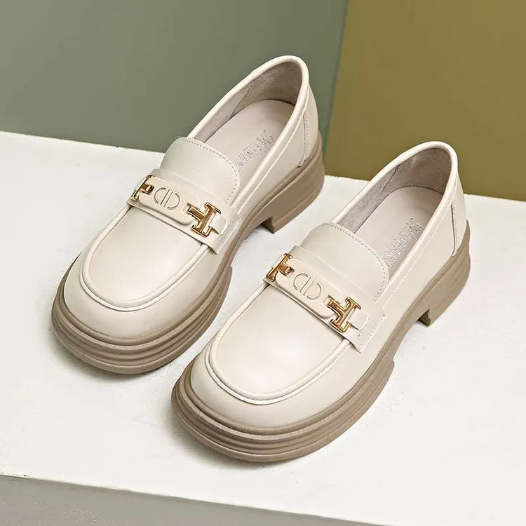 小皮鞋厚底增高2025春夏女搭扣粗跟英伦风软底防滑百搭一脚蹬单鞋