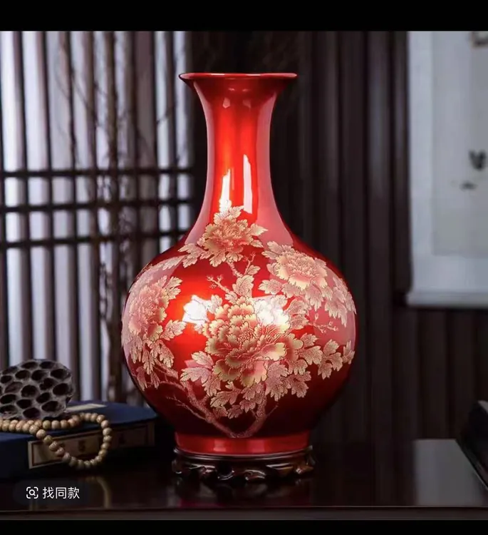 景德镇陶瓷金沙红商瓶工艺品摆件酒柜电视柜饰品40公分