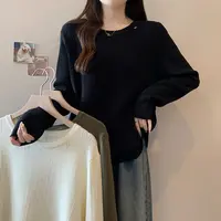 秋季新款大码女设计感后开叉长袖针织衫不规则打底上衣半身裙套装