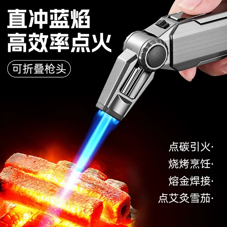 网红创意折叠直冲喷火枪可旋转点火器喷枪打火机户外烧烤雪茄点烟