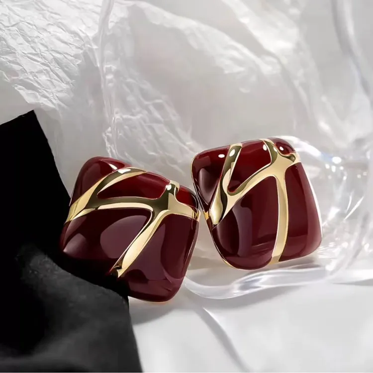 铜合金耳饰 轻奢法式复古几何方形耳环女2025新款潮简约高级感ins