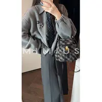 【mimius】喵喵 复古学院休闲毛呢翻领外套（含胸针） G09261