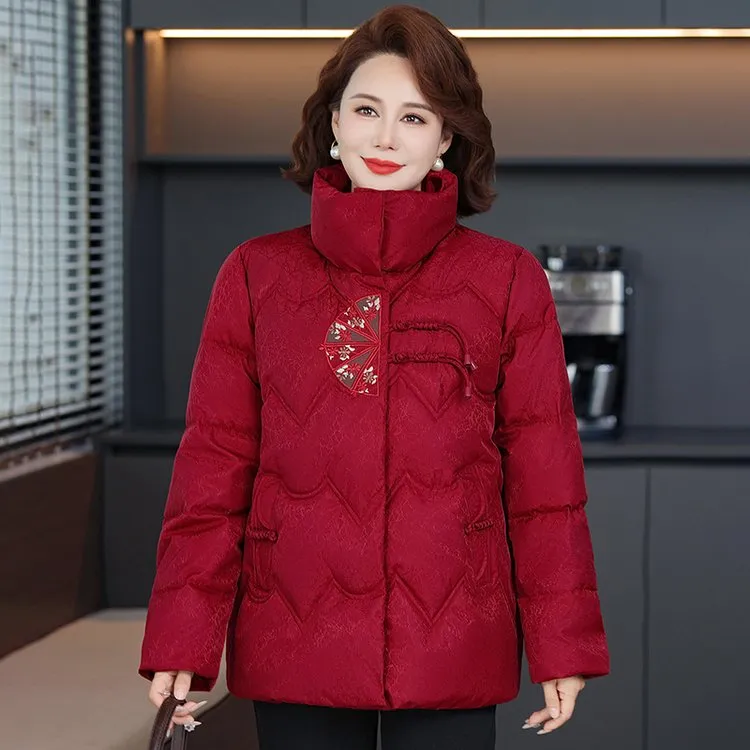 新中式妈妈冬装保暖棉服洋气中老年人女装冬季中长款加厚棉衣棉袄