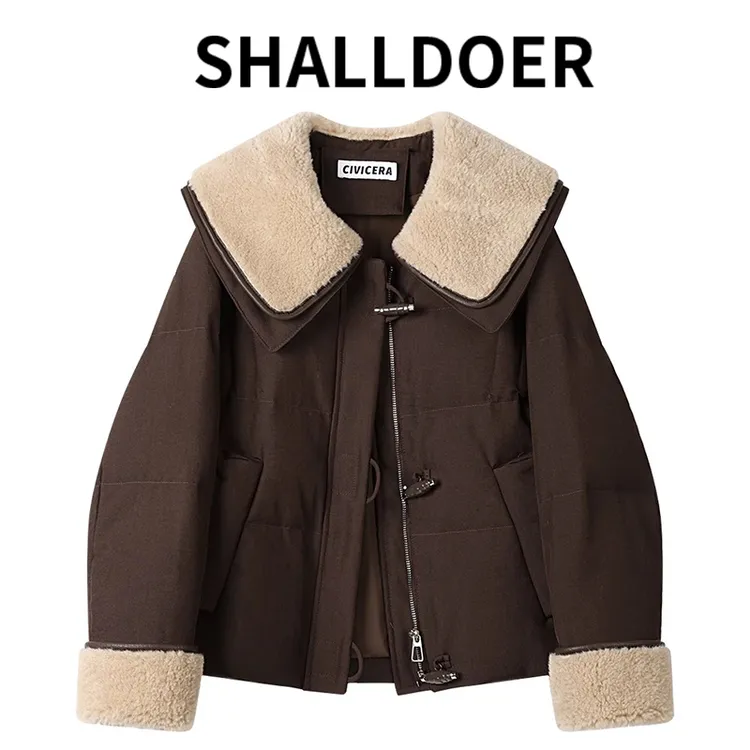 英伦风大翻领牛角扣大气棉服女2025秋冬季新款高级感洋气棉衣潮