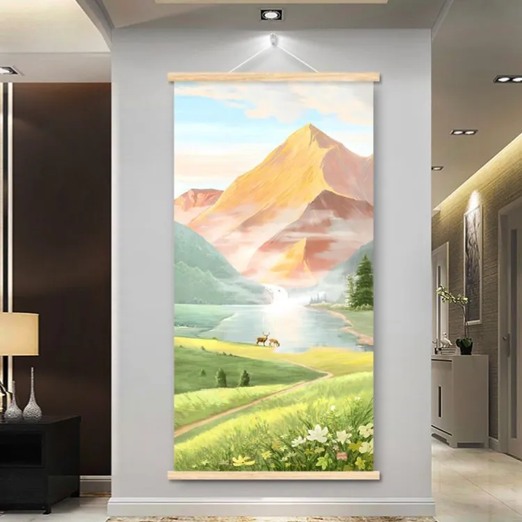 日照金山入户玄关装饰画风景山水画高级感大芬油画村走廊过道挂画