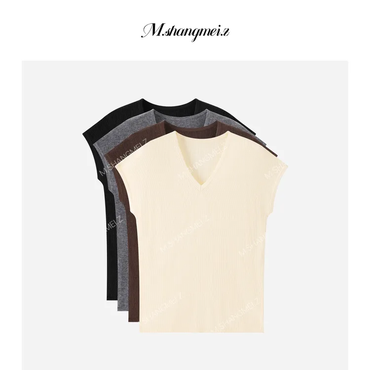 M.SHANGMEI.Z/沐熙【邂逅温柔】美大哥显瘦v领短袖针织衫X072724