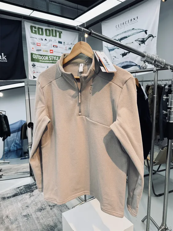 韩国面料高弹力科技自发热一体绒男女通用套头半拉链户外抓绒衣