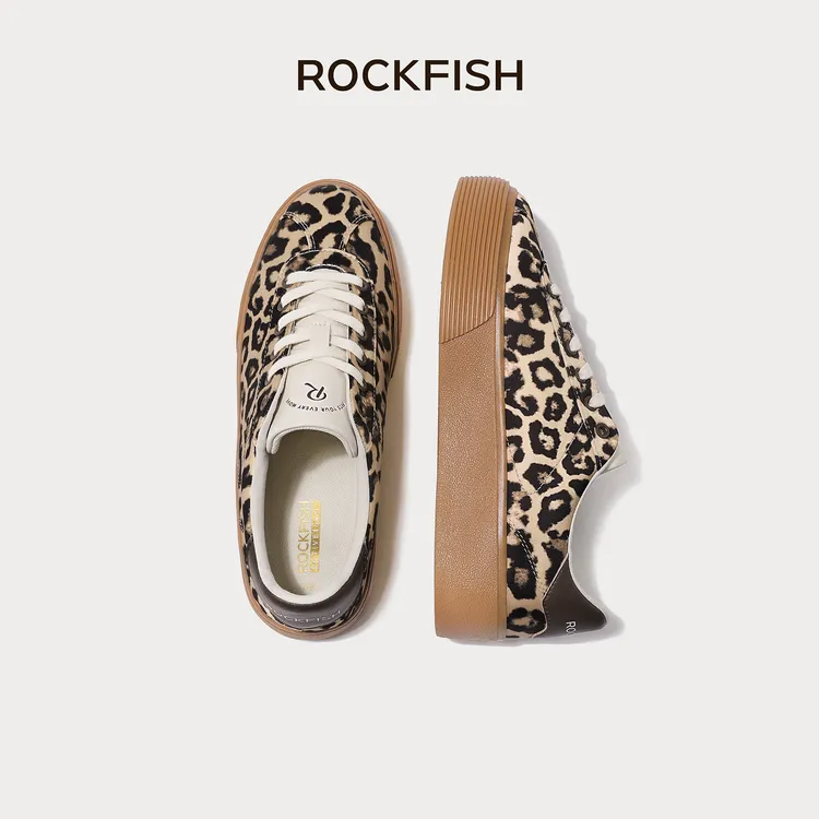 Rockfish【美式复古】英国901厚底豹纹德训鞋增高明星同款芭蕾板鞋