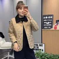 岩岩家经典菱形格二棉服显瘦外套9863
