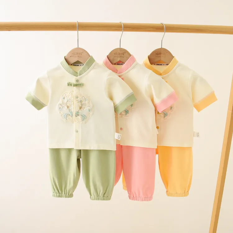 haquhou/哈趣猴中国风夏季薄款短袖长裤洋气国风童装汉服套装