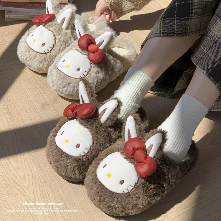 冬季防滑百搭2025居家舒适复古外穿加绒加厚棉拖鞋毛茸茸棉鞋女款