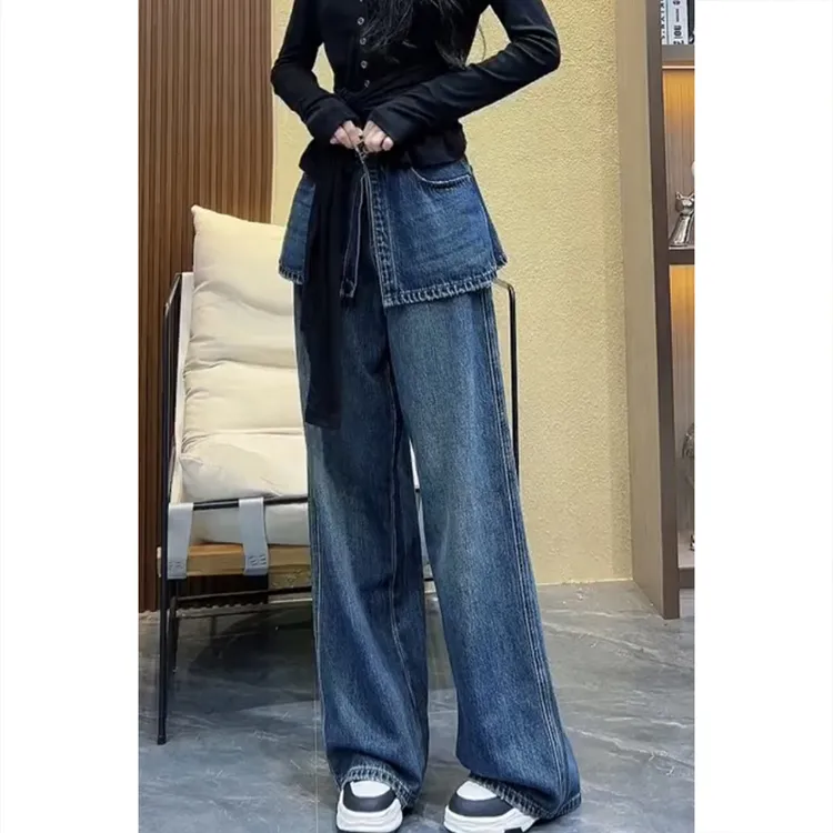 艾塔莉宽松窄版阔腿裤女秋季新款牛仔裤胖mm显瘦大码弯刀香蕉裤