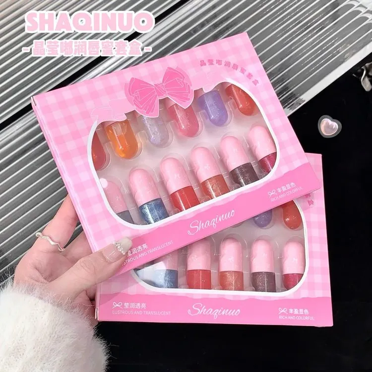 12支装~晶莹嘟润唇蜜套盒唇泥口红礼盒套装滋润保湿变色细闪唇油