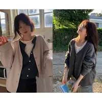一三良品小个子 慵懒V领运动卫衣开衫外套女秋季文艺复古T5818