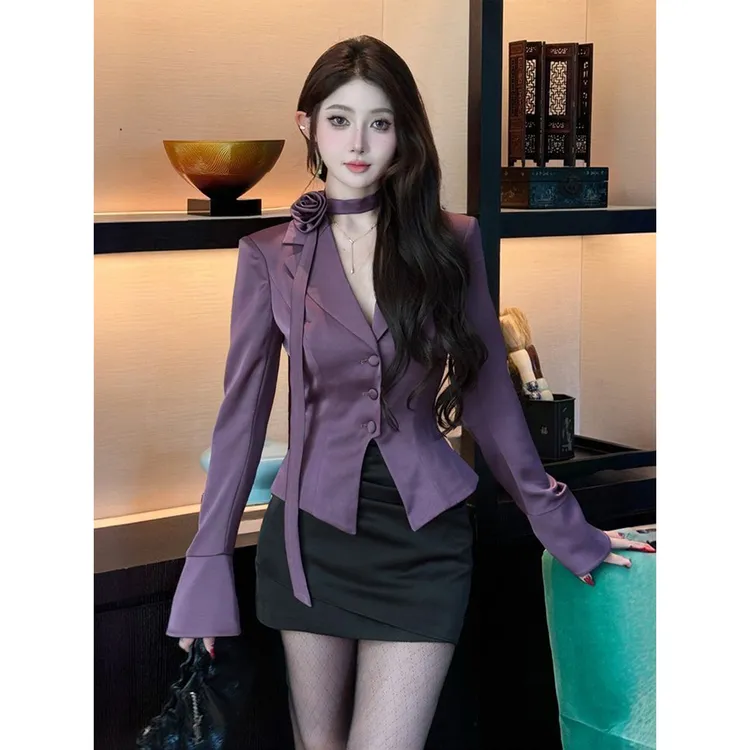 美拉德洋气时髦套装女2025秋季新款设计感西装领外套半身裙两件套