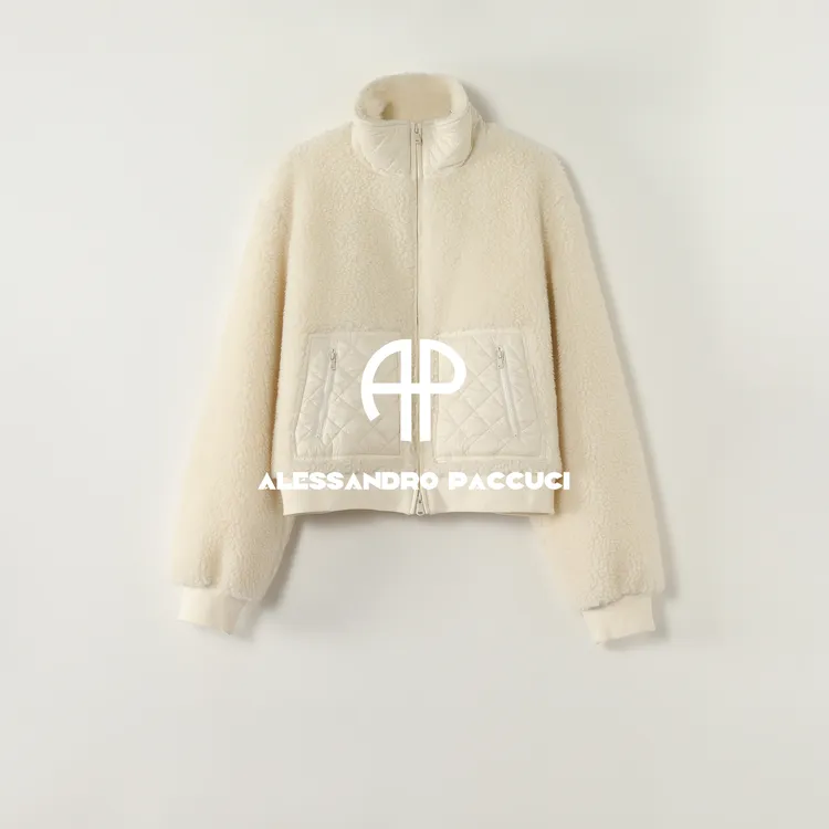 AP洛哥54204WT【软糖】绵羊毛+骆驼绒立领多色百搭短款拉链外套女装