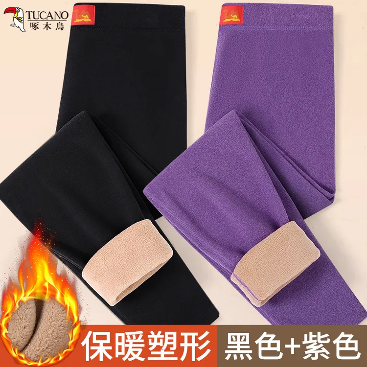 啄木鸟冬季女士保暖裤加绒加厚高腰加肥加大码中老年打底德绒棉裤
