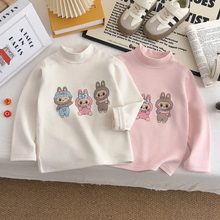 【无骨】呲牙兔炫彩羊毛蚕丝女童秋冬长袖打底衫半高领