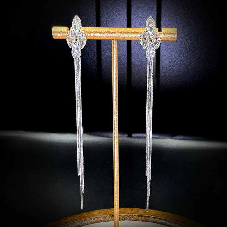 铜合金耳饰 高级感锆石流苏耳环耳饰女气质简约长款耳坠耳线耳钉