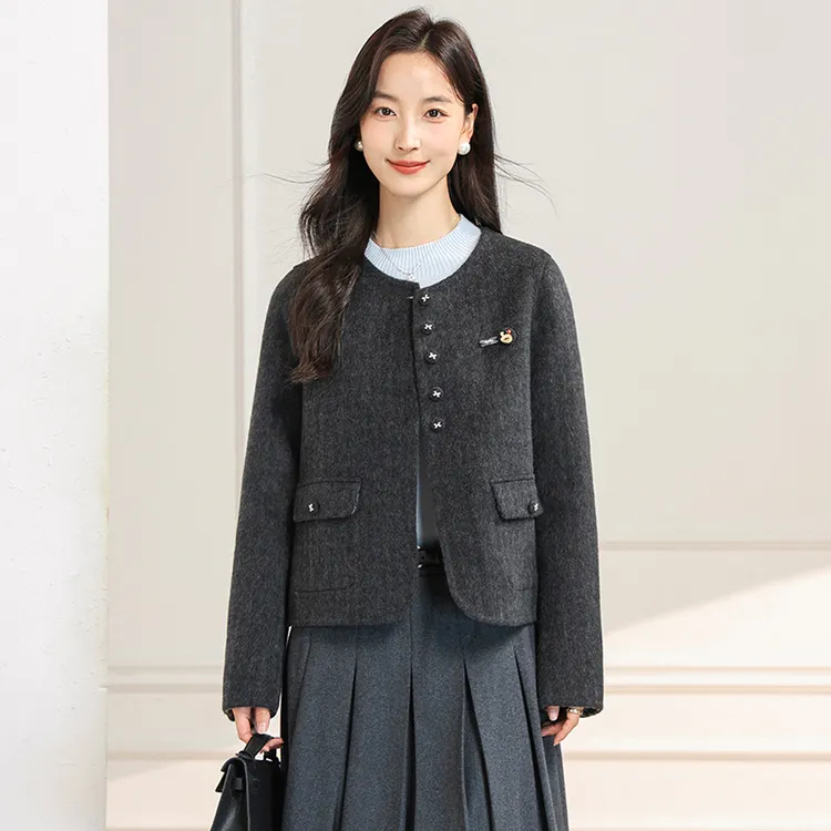 梦燕梦燕秋冬女气质小香风短款时尚两面穿保暖羊毛大衣CA11B5005