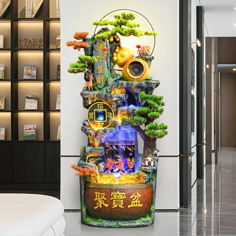 新中式高山流水摆件鱼缸循环水公司店铺开业送礼装饰假山喷泉景观